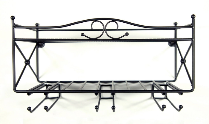 Mango Steam 2 Tier Wall Mounted Wine Rack with Stemware Holder - for Kitchen, Bar, & More