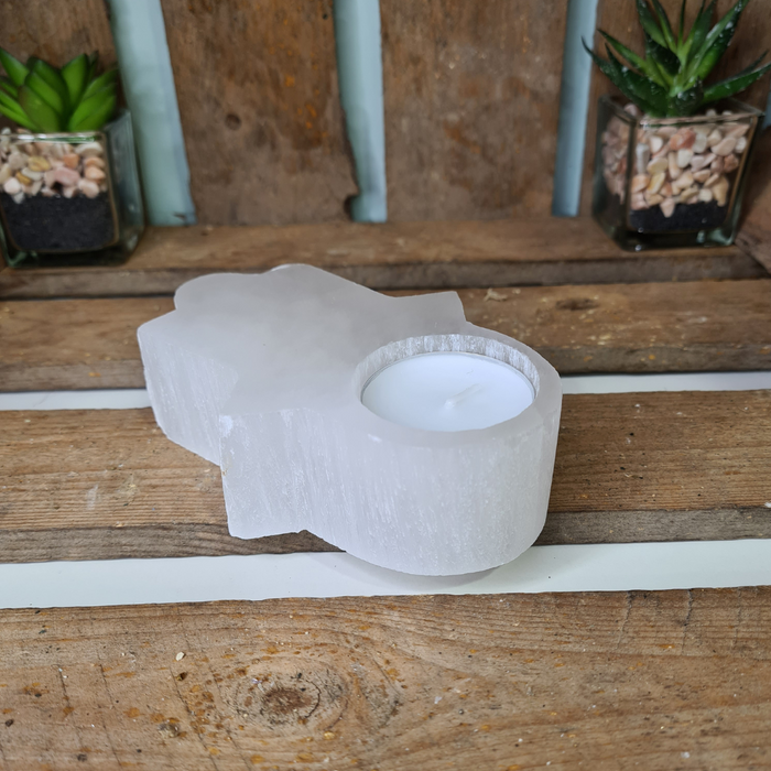 Earthstore® White Selenite Hamsa Candle Holder T-Light Holder 'A GRADE'