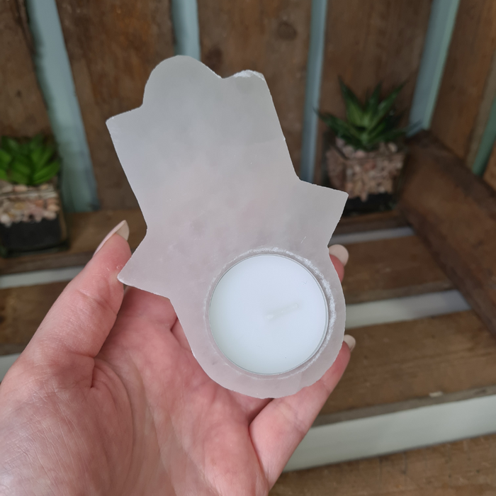 Earthstore® White Selenite Hamsa Candle Holder T-Light Holder 'A GRADE'