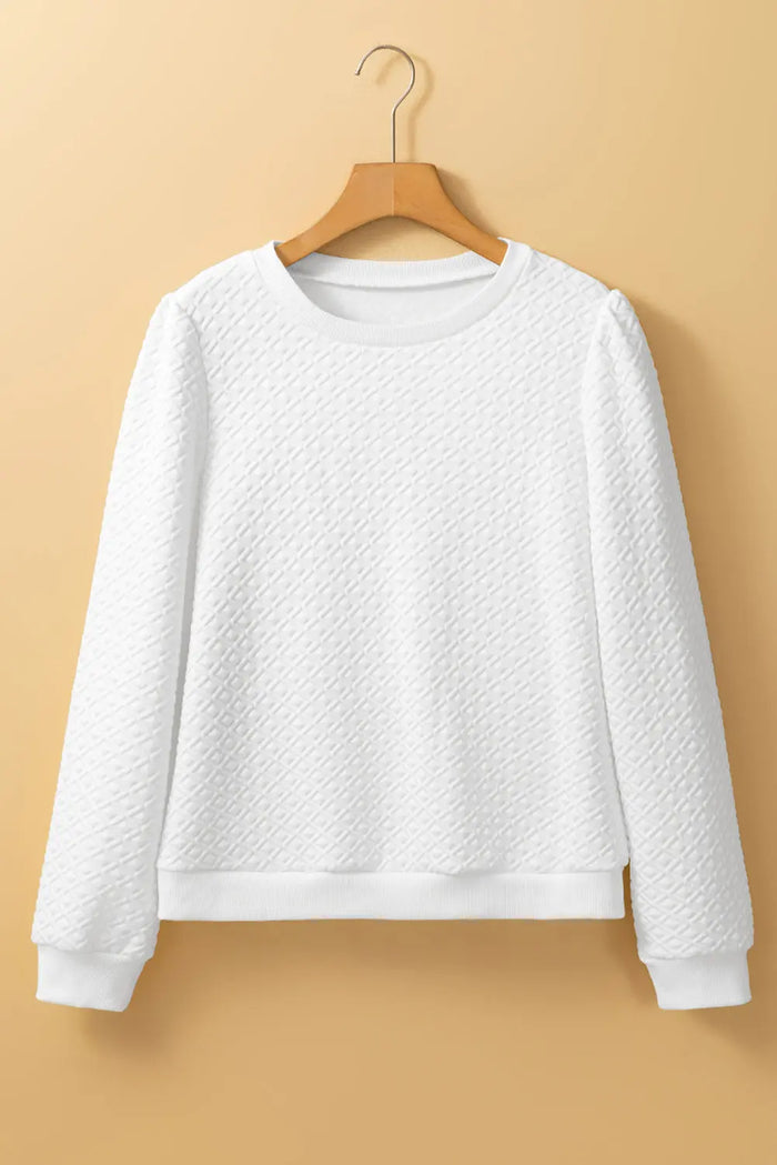 Shop White Textured Puff Long Sleeve Round Neck Top at eAura