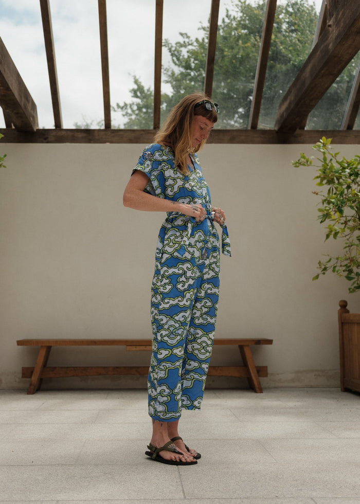 Wild Clouds Blue Clouds Loose Fit EcoVera and Linen Jumpsuit