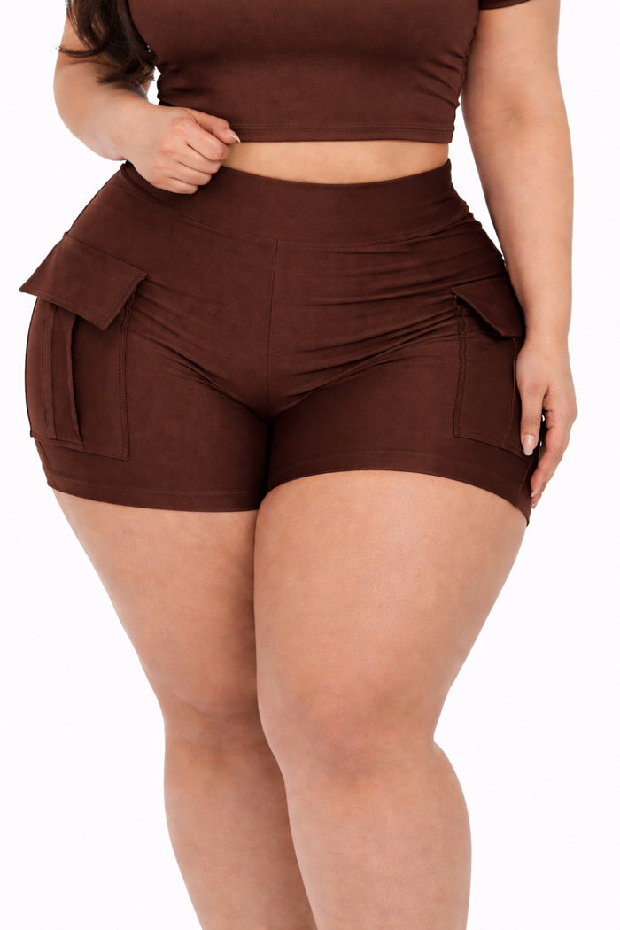 Women Cargo Short Pant High Waist Plus Size