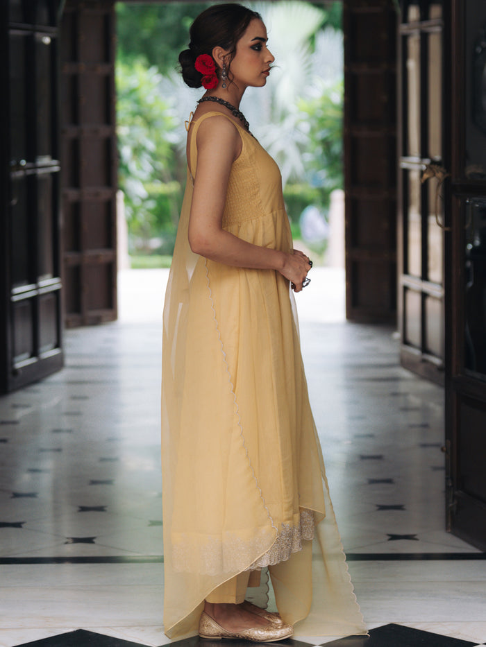 Women's Butter Yellow Embroidered Anarkali Set with Dupatta