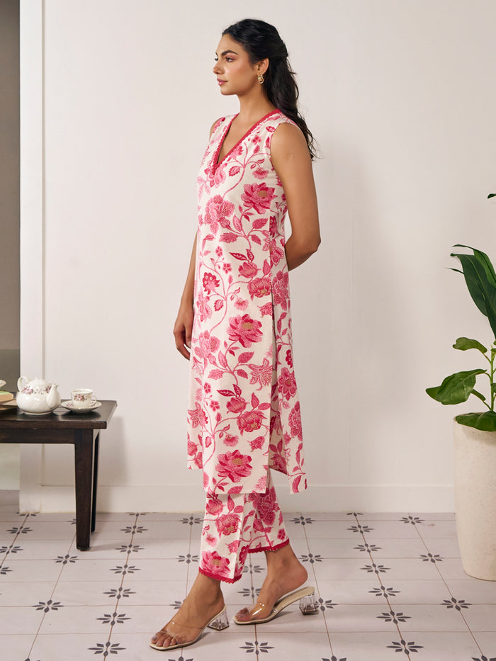 Women's Cotton Straight Sleeveless Suit Set