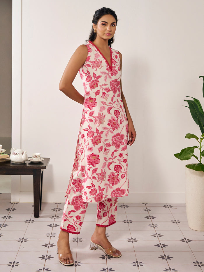 Women's Cotton Straight Sleeveless Suit Set