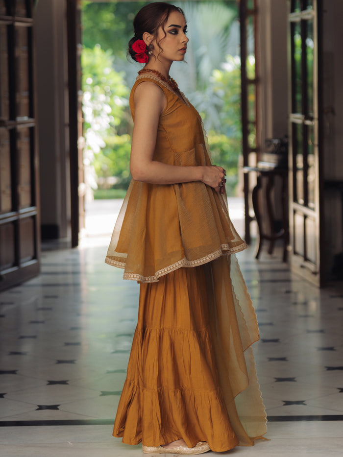 Women's Embroidered Peplum Sharara Set with Dupatta