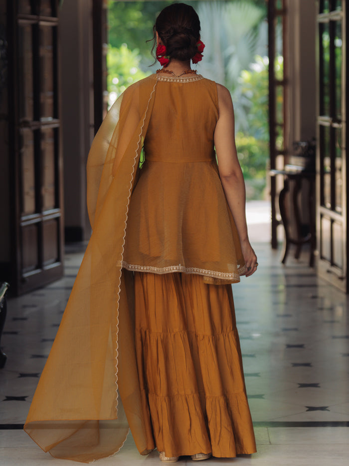 Women's Embroidered Peplum Sharara Set with Dupatta