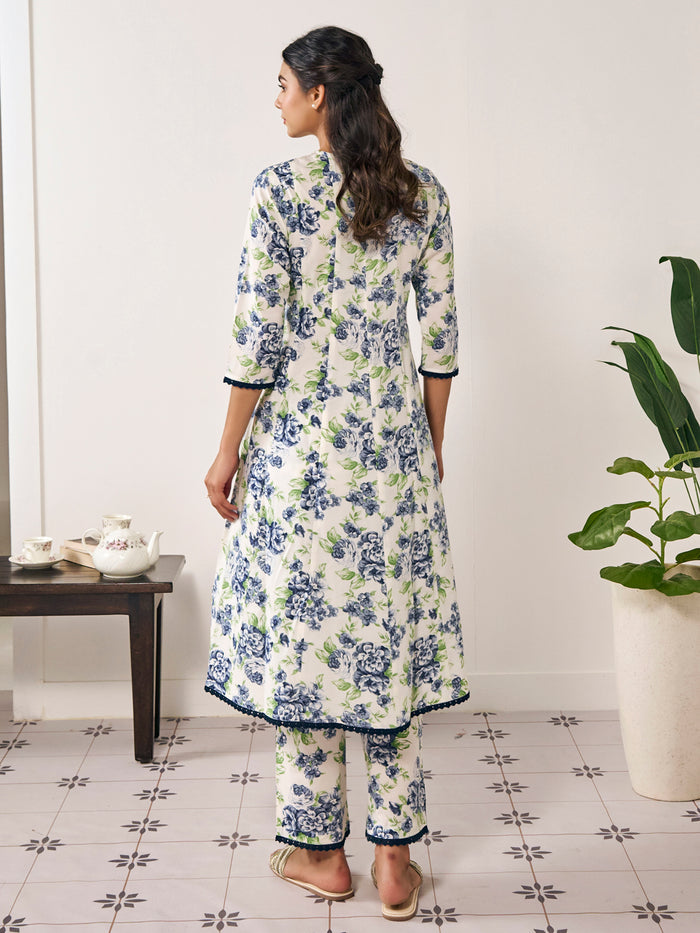 Women's Floral Panelled Aanarkali Suit Set with Dupatta