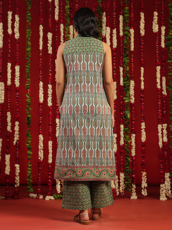 Women's Green Printed Cotton Suit Set