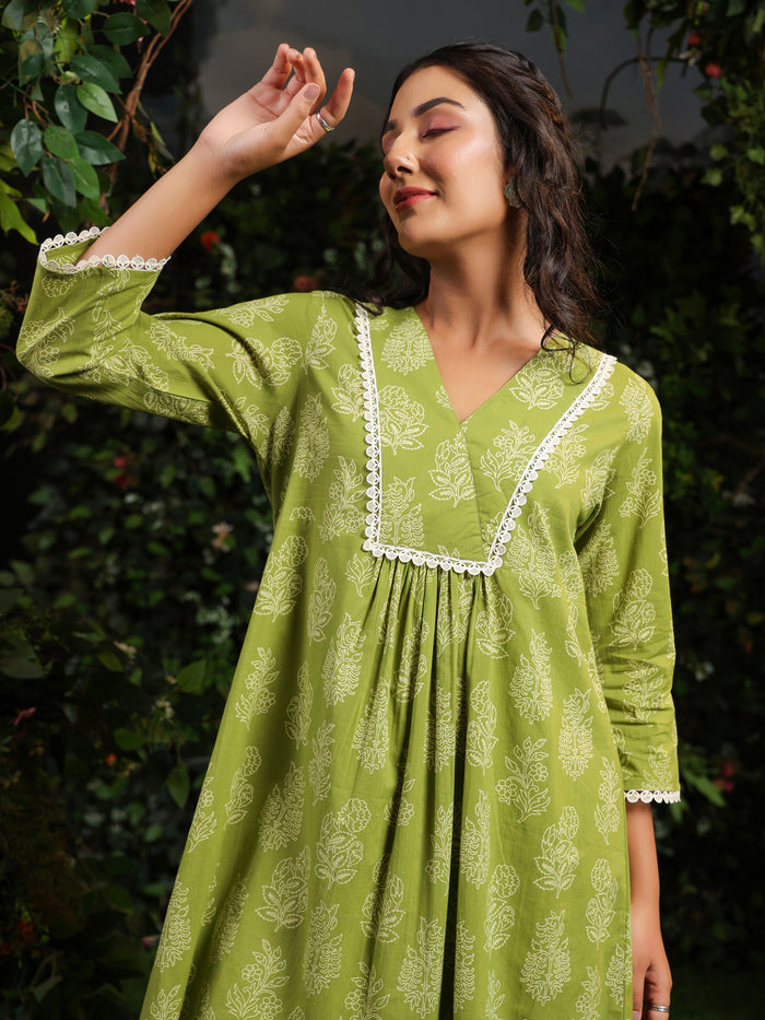 Women's Pistachio Printed Cotton Suit Set