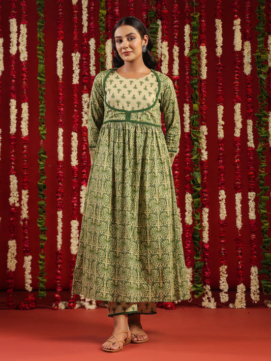 Women's Printed Cotton Anarkali Suit Set
