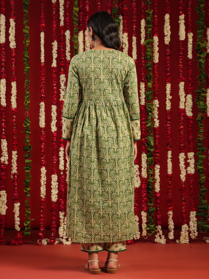 Women's Printed Cotton Anarkali Suit Set
