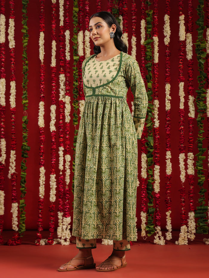 Women's Printed Cotton Anarkali Suit Set