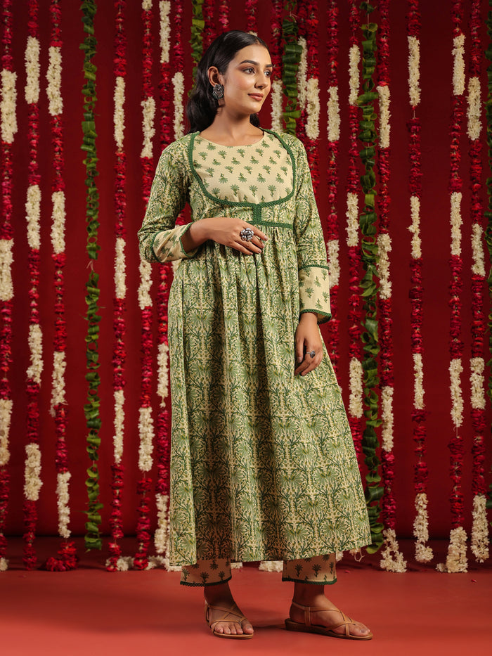 Women's Printed Cotton Anarkali Suit Set