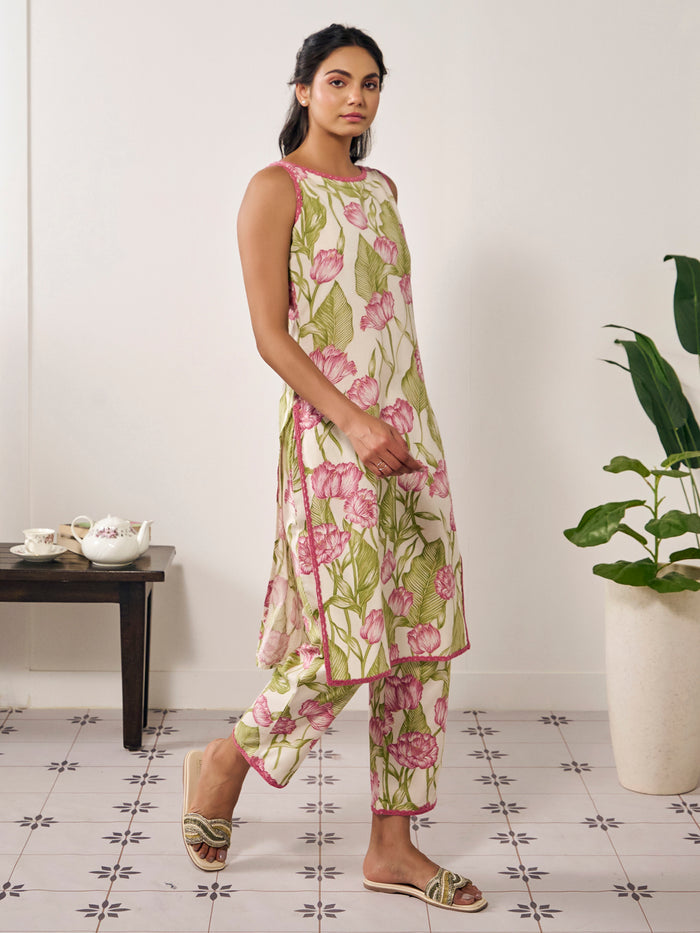 Women's Tropical Sleeveless Kurt Set