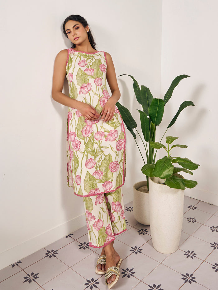 Women's Tropical Sleeveless Kurt Set
