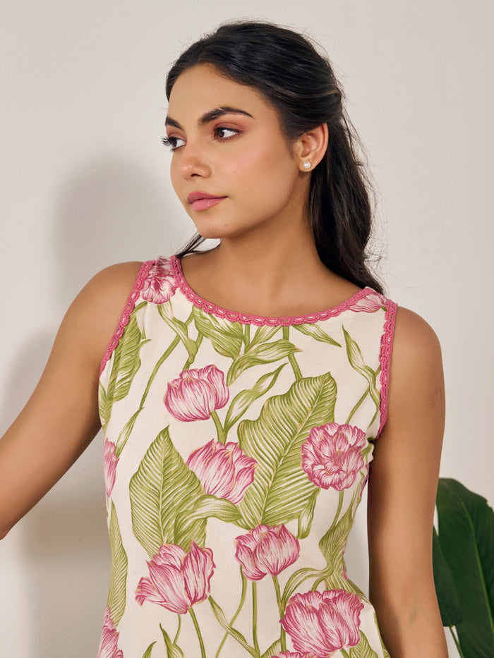 Women's Tropical Sleeveless Kurt Set