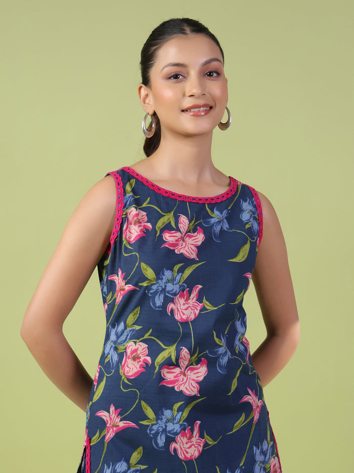 Women's Tropical Sleeveless Kurta Set