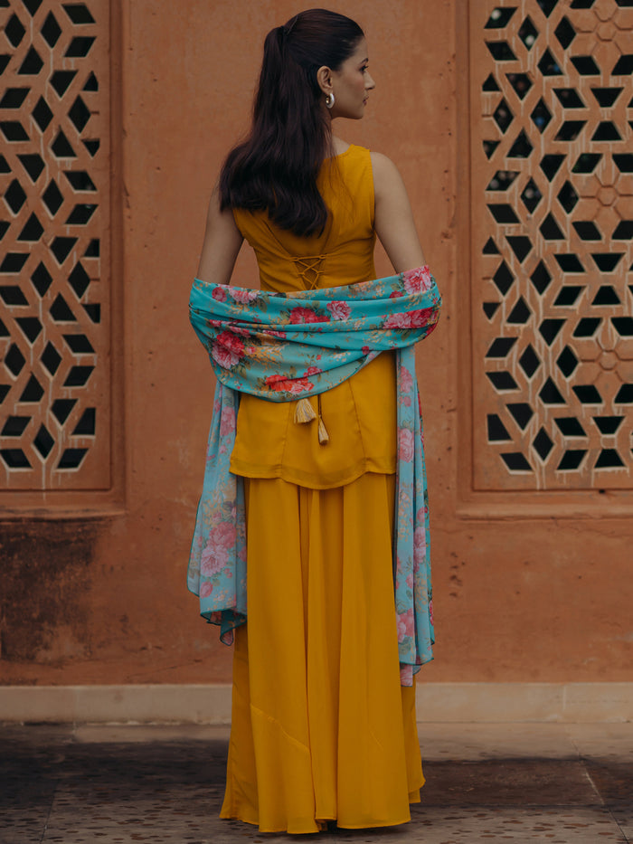 Women's Yellow Georgette Kurta Set With Dupatta