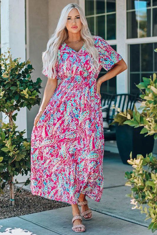 Wrap V Neck Floral Maxi Dress - Dresses/Floral Dresses