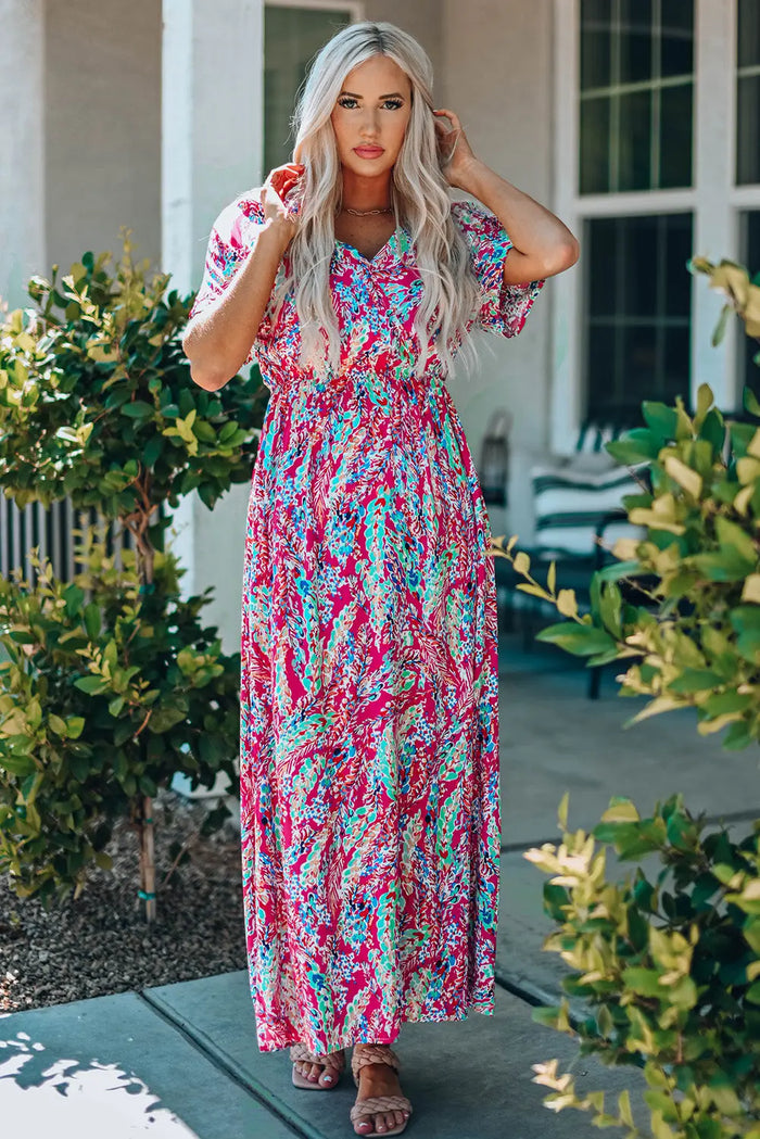 Wrap V Neck Floral Maxi Dress - Dresses/Floral Dresses