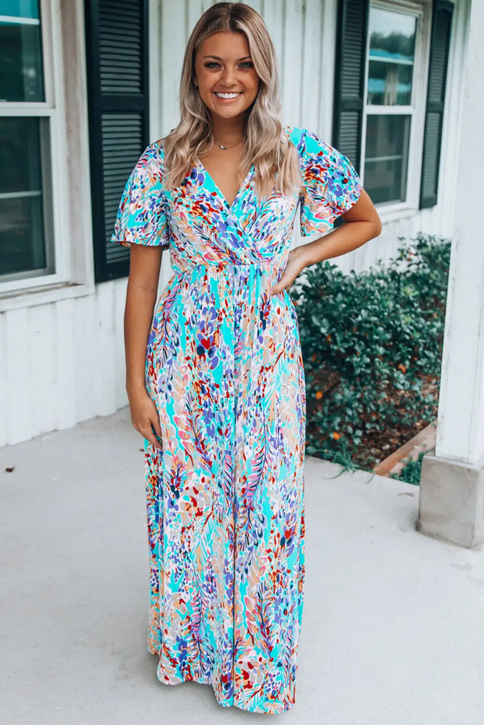 Wrap V Neck Floral Maxi Dress - Dresses/Floral Dresses