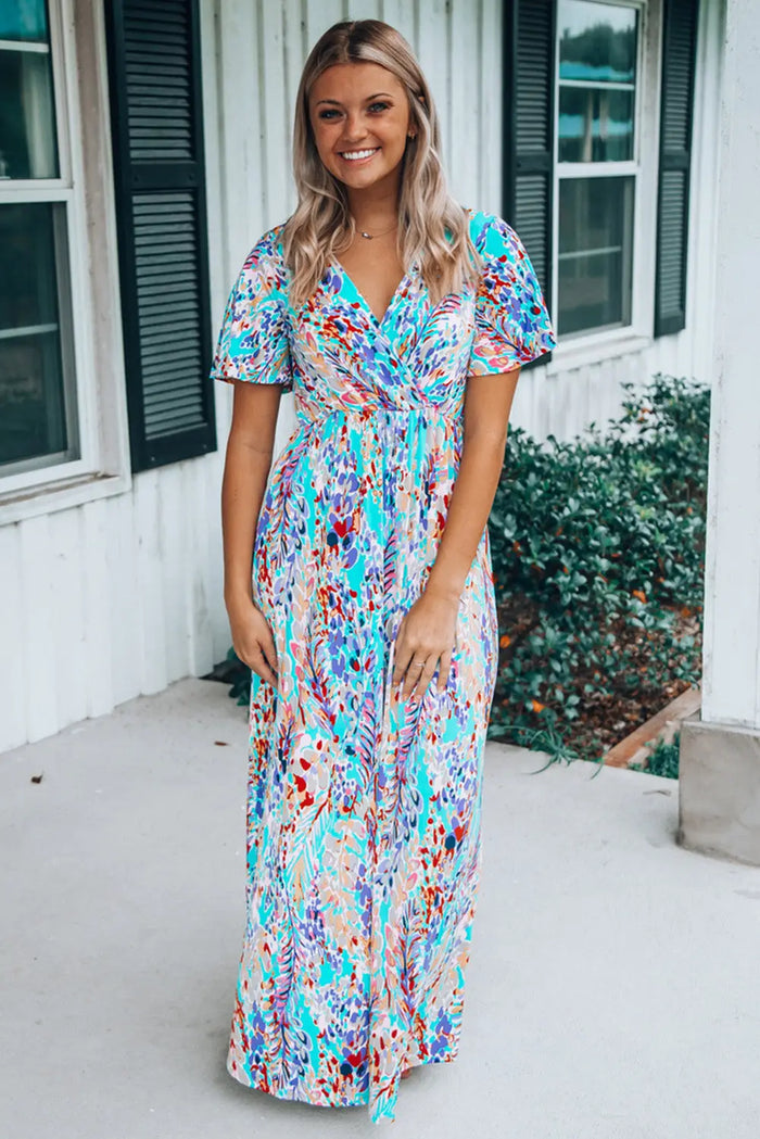 Wrap V Neck Floral Maxi Dress - Dresses/Floral Dresses