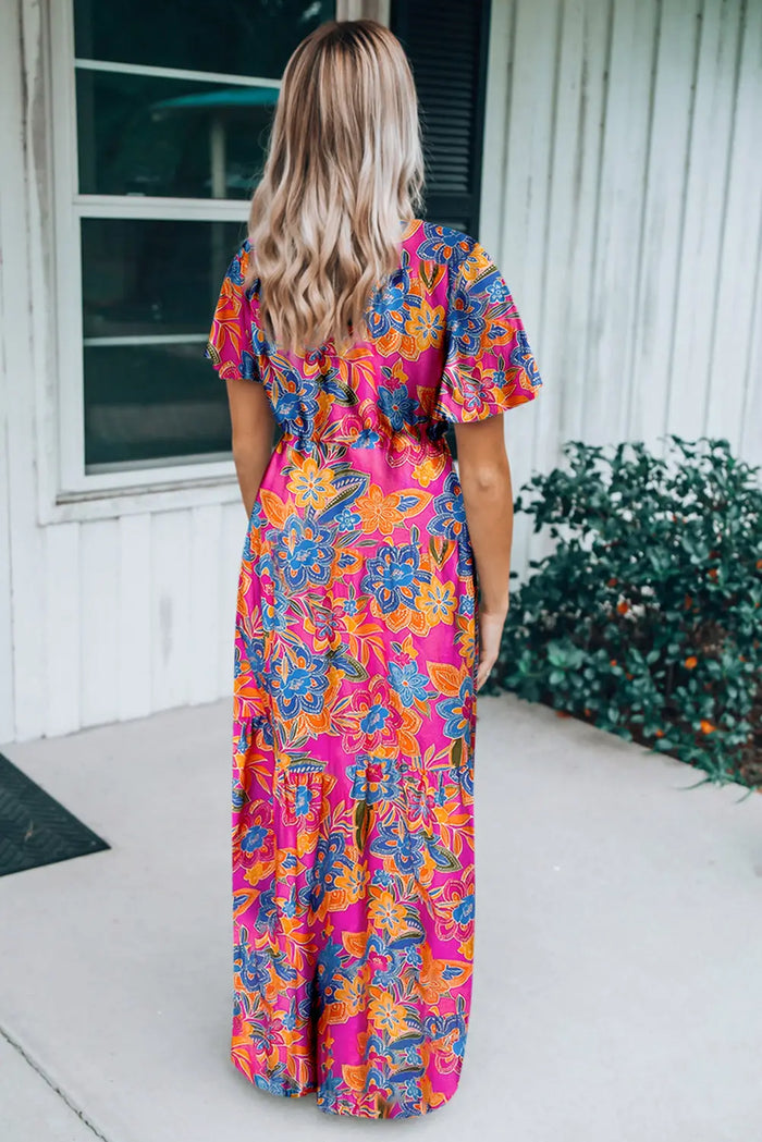 Wrap V Neck Floral Maxi Dress - Dresses/Floral Dresses