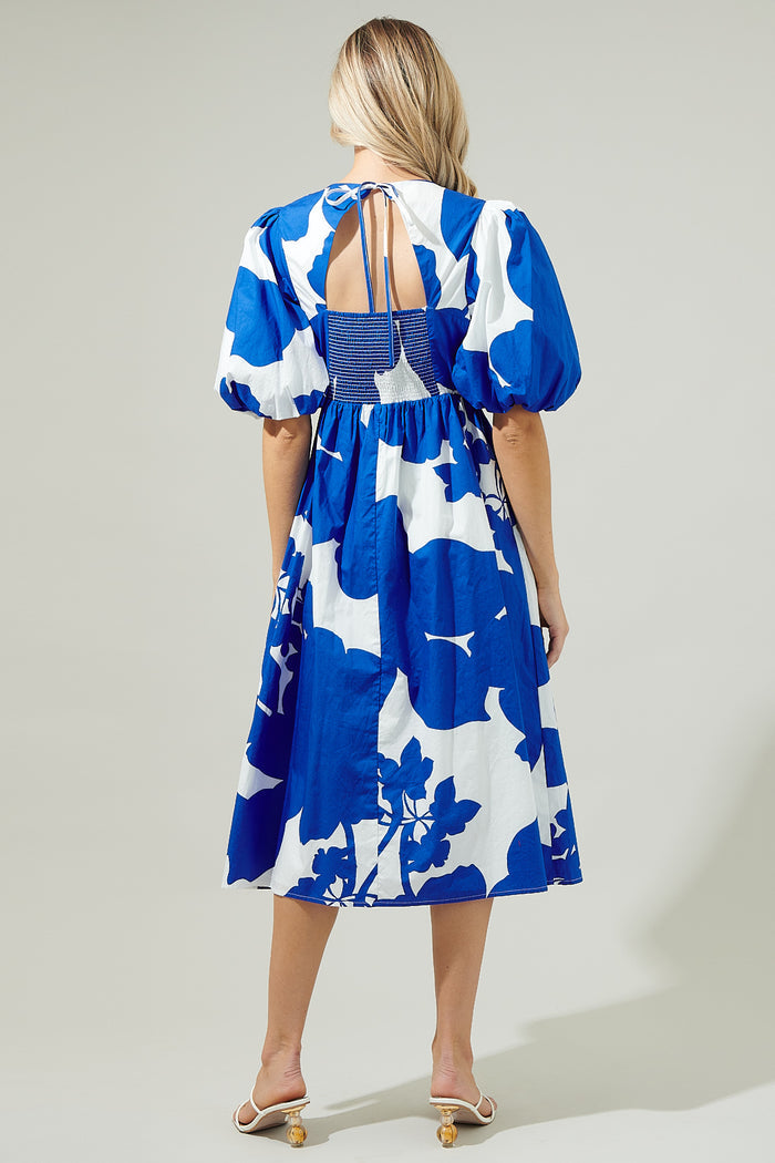 Yardley Floral Poplin Puff Sleeve Midi Dress