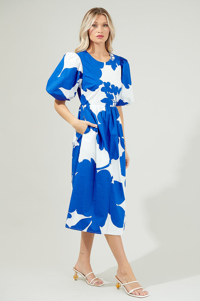 Yardley Floral Poplin Puff Sleeve Midi Dress