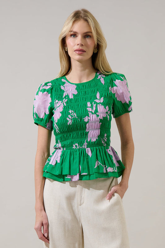 Zama Floral Katti Smocked Top