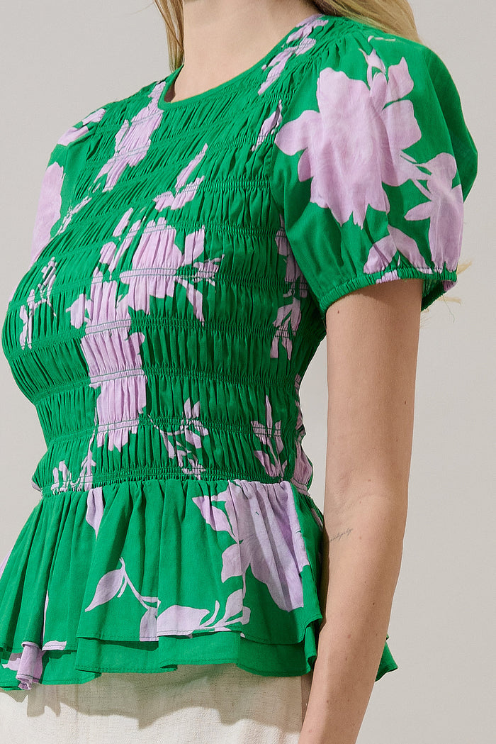 Zama Floral Katti Smocked Top