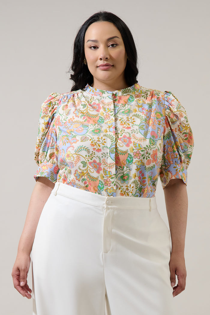 Zamara Floral Klina Drape Sleeve Top Curve