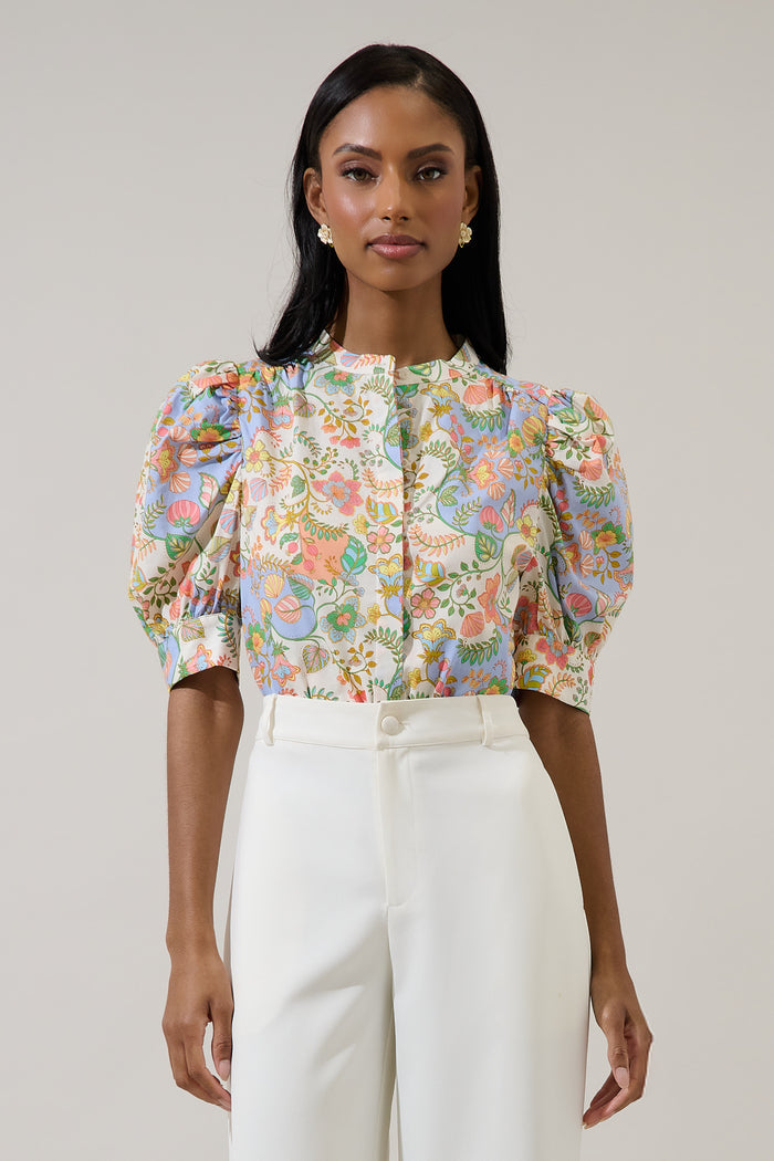 Zamara Floral Klina Drape Sleeve Top
