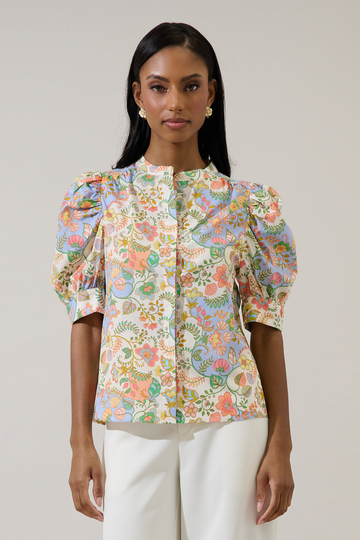 Zamara Floral Klina Drape Sleeve Top