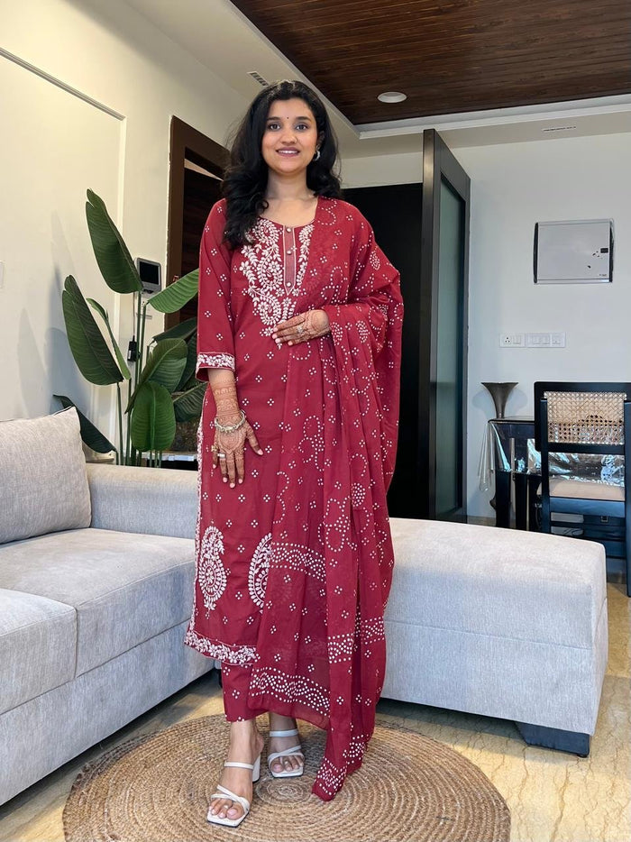 Zarna Embroidered Premium Cotton Set- Maroon