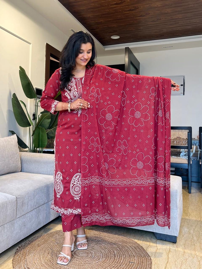 Zarna Embroidered Premium Cotton Set- Maroon