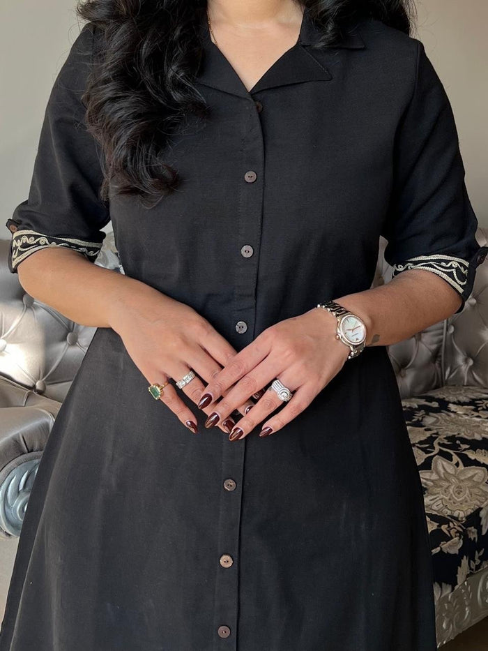 Ziva A-line Camel Dress- Black