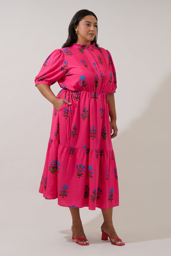 Zurum Pleated Midi Dress Genora Floral Curve